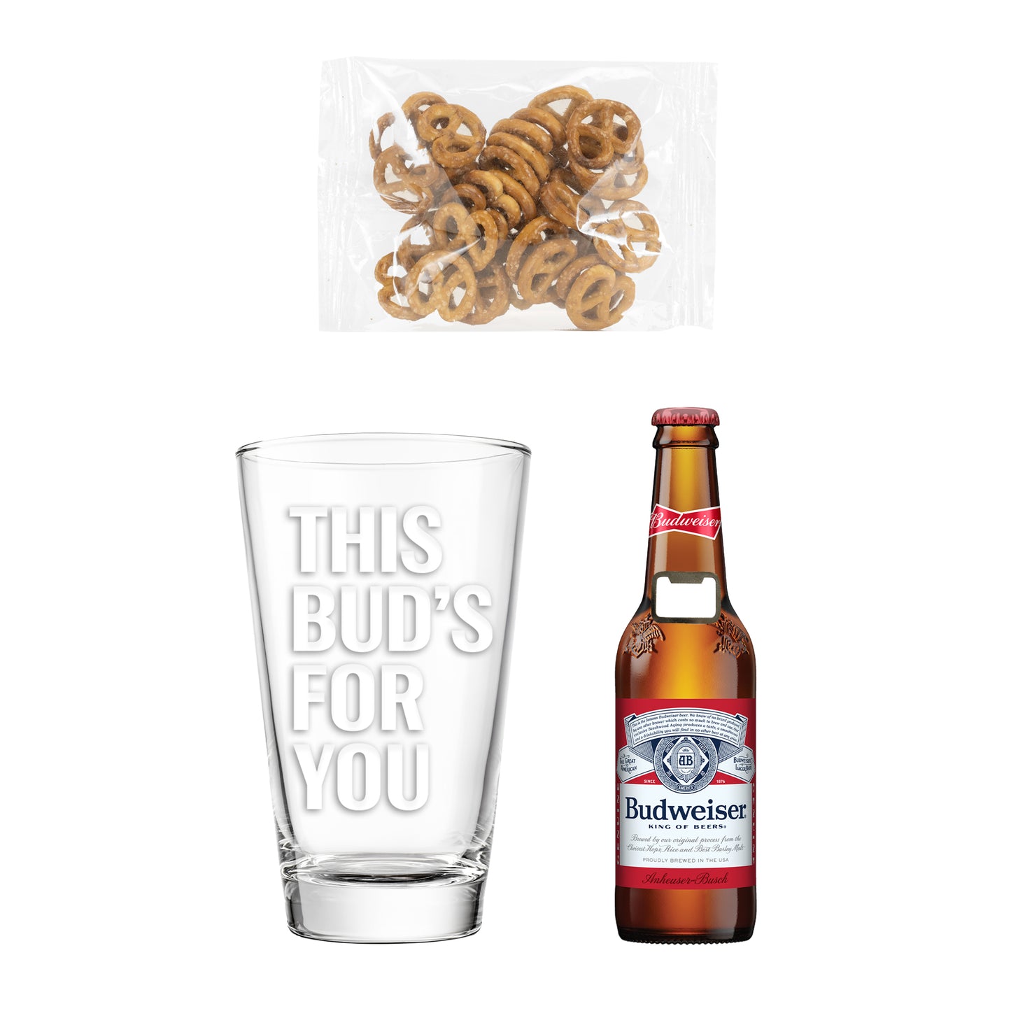 Budweiser Beer Father's Day Pint Glass 3 pc Gift set with Bud Bottle Opener