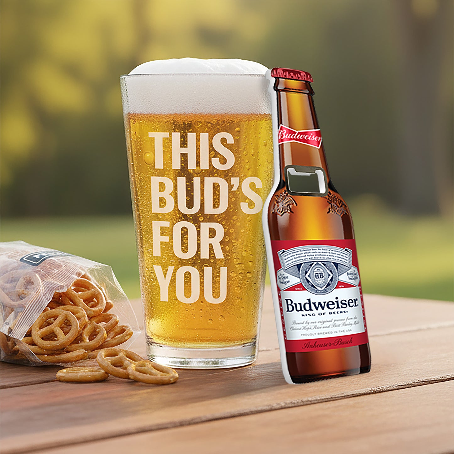 Budweiser Beer Father's Day Pint Glass 3 pc Gift set with Bud Bottle Opener