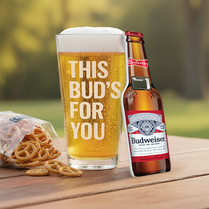 Budweiser Beer Father's Day Pint Glass 3 pc Gift set with Bud Bottle Opener