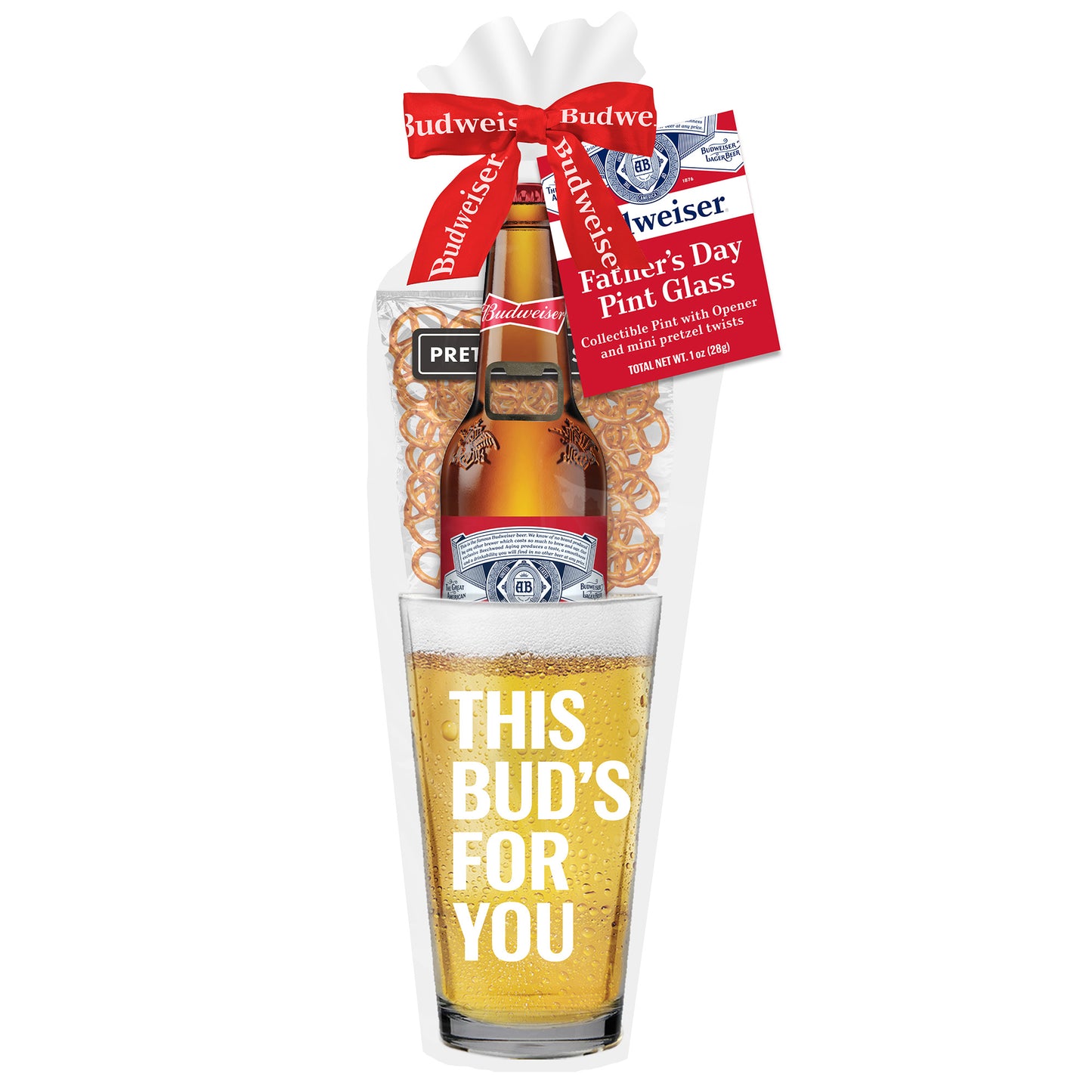 Budweiser Beer Father's Day Pint Glass 3 pc Gift set with Bud Bottle Opener