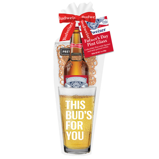 Budweiser Beer Father's Day Pint Glass 3 pc Gift set with Bud Bottle Opener