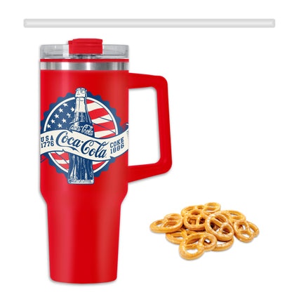 Coca Cola Patriotic USA American Flag Red Insulated Travel Tumbler Gift Set